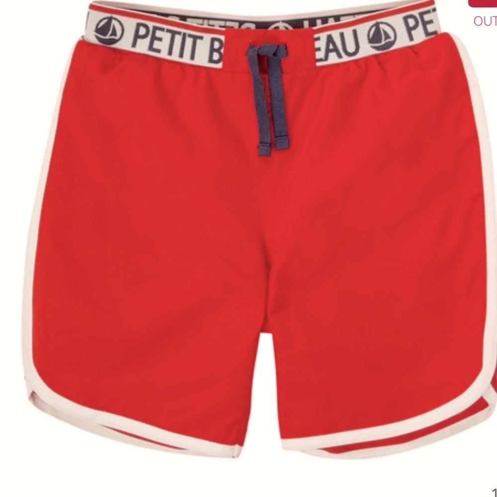 Petit Bateau Red Kids Swim Trunks with White Trim